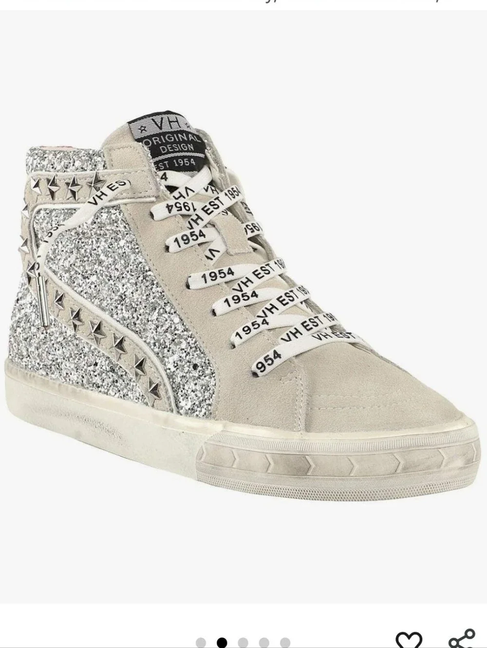 VINTAGE HAVANA Ray Distressed Suede Glitter Star Studs High-Top Sneaker